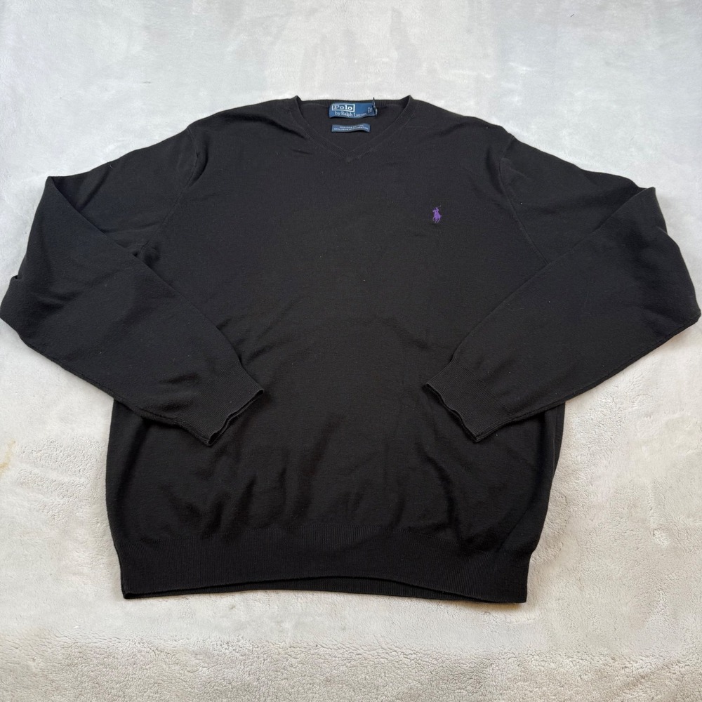 Polo Ralph Lauren Mens V Neck Black 100% Pima Cotton Sweater XL